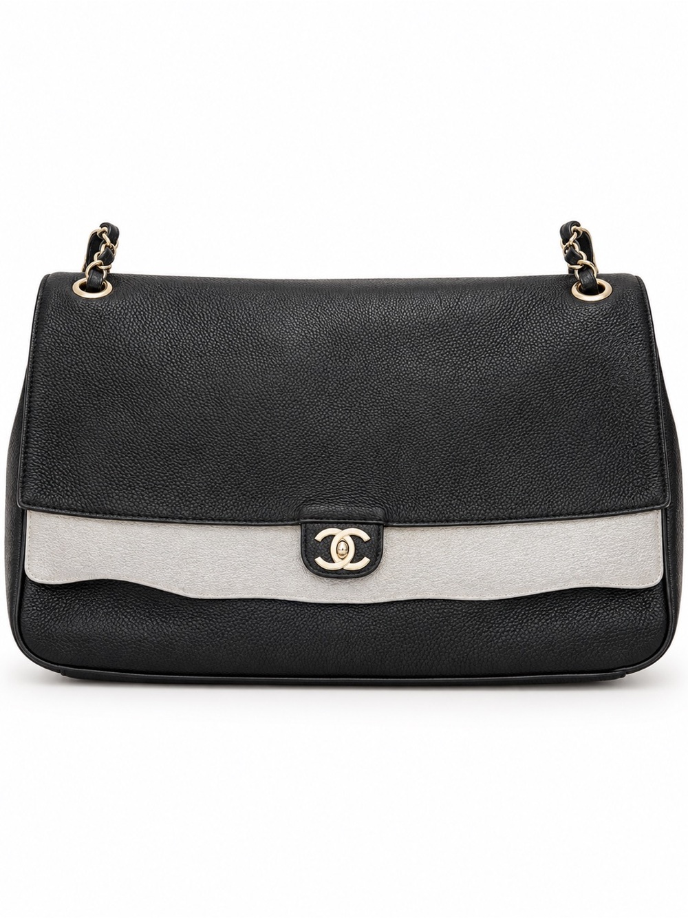 CHANEL Maxi Flap in Black calf leather by Matthieu Blazy (silver hardware)